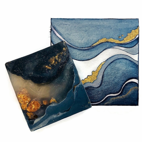 Italian Marble Soap - Polished Agate Square Crystal Hand / Bath Bar Soap ( Winter Snow Oil Scent) : PM0022