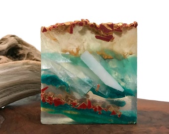 Savon dragon blood stone - Main en cristal polie agate carrée / savon de barre de bain (parfum d’huile essentielle de menthe poivrée 100%) : PM0026