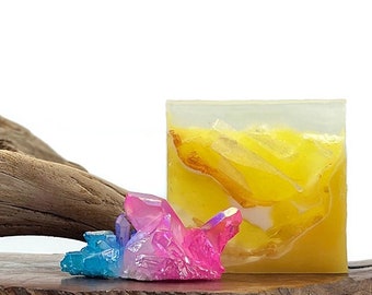 Citrine Crystal Soap - Savon poli Agate Square Crystal Hand / Bath Bar ( 100% Citron Huile Essentielle Parfum ) : PM0021