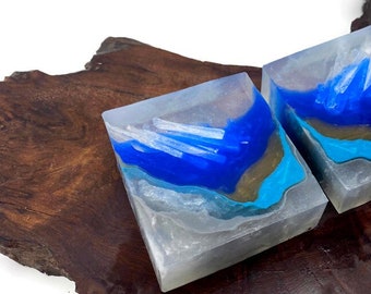 Savon saphir Crystal - Savon à main / barre de bain en cristal carré d’agate poli (tropical vacation scent) : PM0030