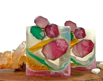 Morganite Crystal Artisan Soap – Flower Child Scent, Goat Milk Soap