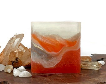 Savon de pierre de soleil - main carrée polie de cristal d’Agate / savon de barre de bain ( parfum d’huile de parfum de pavot de soleil) : PM0063