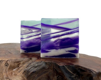 Savon en cristal de fluorite - Savon pour les mains / barre de bain en cristal carré d'agate polie (parfum myrtille et thym): PM0043