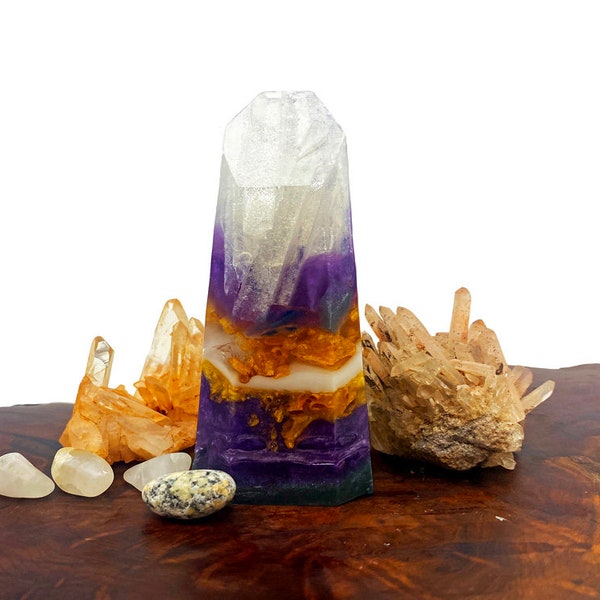 Amethyst Crystal Point - Artisan Made Hand / Bath Glycerin Soap ( Blackberry Sage Fragrance oil Scent ) : PM0006