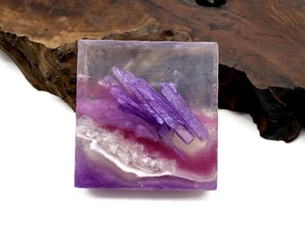 Savon en cristal de tanzanite de lavande - Savon carré en cristal d'agate polie pour les mains / le bain (parfum d'huile de parfum de violette nocturne) : PM0072