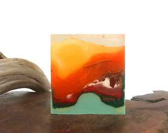 Tropical Dream - Artisan Square Crystal Hand / Bath Bar Soap ( Fresh Mango Scent)  : PM0033