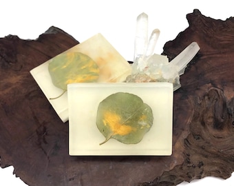 Gold Leaf Handcrafted Soap - Square Crystal Hand / Bath Bar Soap (Eucalyptus & Chamomile Fragrance Oil Scent) : PM0052