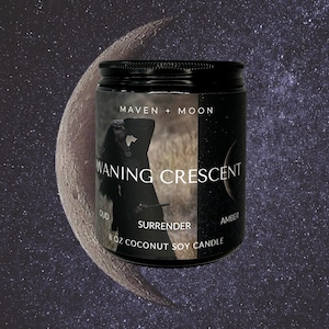 WANING CRESCENT - 8 OZ Coconut Soy Candle, Lunar Phases, Mystical, Celestial, Cosmic Container Candle for Altar or Ritual Meditations
