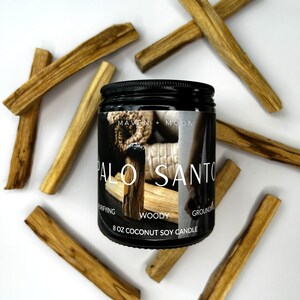 PALO SANTO - 8 oz Soja + Vela de Coco / Hierbas Sagradas / Santa / Antigua / Puesta a tierra / Limpieza / Velas Espirituales / Velas Brujas