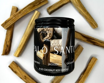 PALO SANTO - Bougie au soja et à la noix de coco de 8 oz | Herbes sacrées | Saint | Ancienne | Mise à la terre | Nettoyage | Bougies spirituelles | Bougies magiques