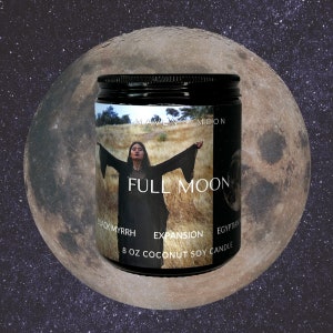 FULL MOON - 8 OZ Coconut Soy Candle, Lunar Phases, Mystical, Celestial, Cosmic Container Candle for Altar or Ritual Meditations