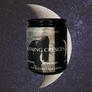 WAXING CRESCENT - 8 OZ Coconut Soy Candle, Lunar Phases, Mystical, Celestial, Cosmic Container Candle for Altar or Ritual Meditations