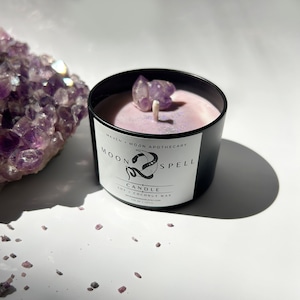 HECHIZO DE LUNA // Vela de soja y coco con amatista encantada de Luna Brillante