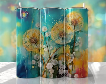 Beautiful floral dandelion tumbler, floral tumbler, beautiful dandelion tumbler, dandelion gift, gift for her, beautiful floral tumbler,