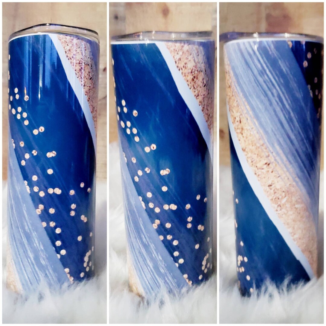 Elegant Blue Sublimation Tumbler, Blue Brush Stroke Tumbler, Elegant