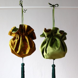 Bolso de noche reversible brocado de seda y terciopelo Lime green / Yellow