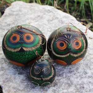 Family Owl Gourd Ornament Peruvian handcraft Unique gifts