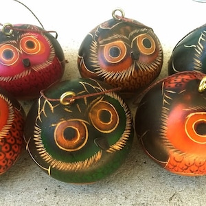 Owl gourds peruvian handmade ornaments