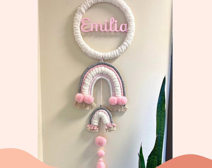 Name Macrame Decor/Personalized Wall Decor/Rainbow/Handcrafted Macrame Wall Hanging/Baby Room Decor/Nursery Decor/Door Decor/Gift for Baby