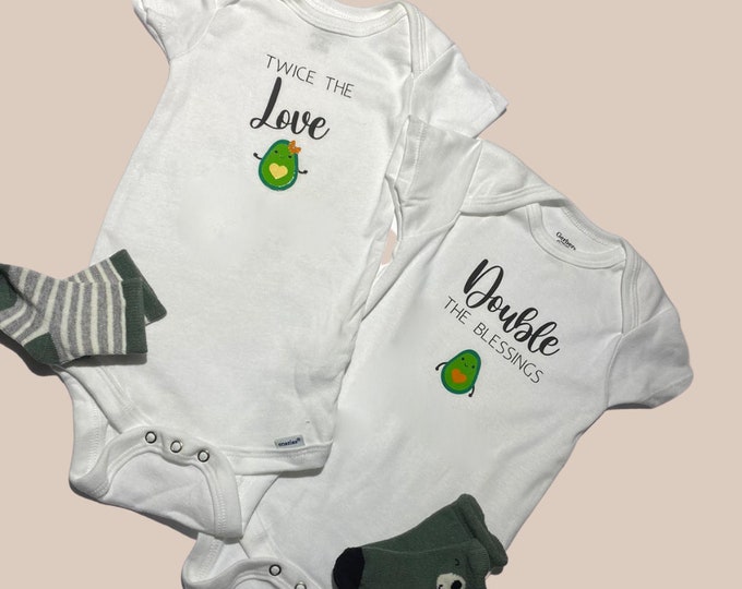 Twin Onesie® Set - Avocado Twin Onesie®s® - Funny Twice the love Double the blessings Twin Shirts, Cute Best Friend Twin Baby Onesie®s®