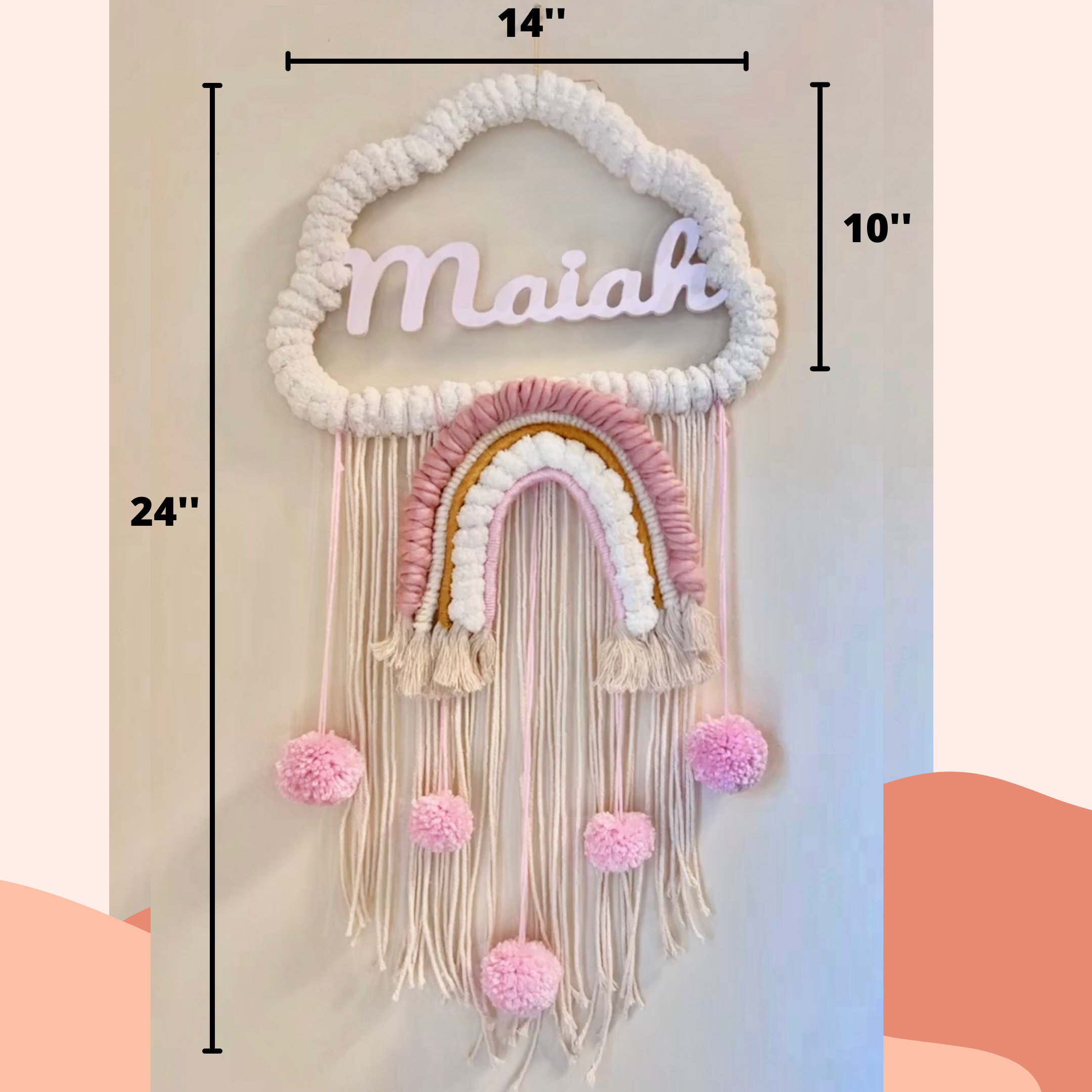 Name Macrame Decor Personalized Wall Decor Rainbow Handcrafted