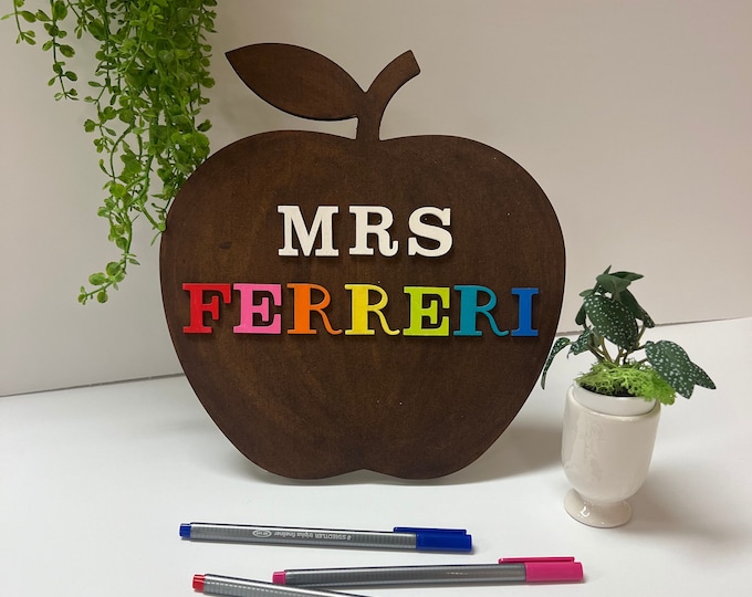 Personalized Desktop Teacher Apple Sign - Mini Apple Sign for Teachers - Gifts for Teachers - Teacher Desk Sign Personalized - Teacher Gift