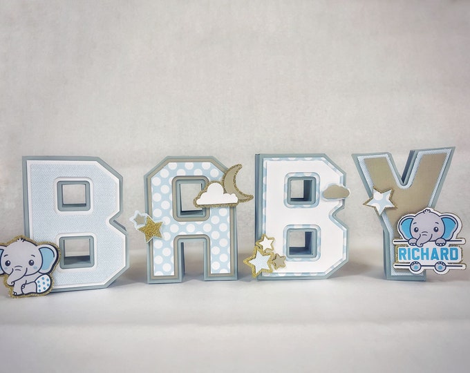 Baby Elephant 3D Letter, Baby Shower Personalized 3D Letter, First Year Birthday Party Decor, 3D Letters, Custom 3D Letters, 3D Name Letters