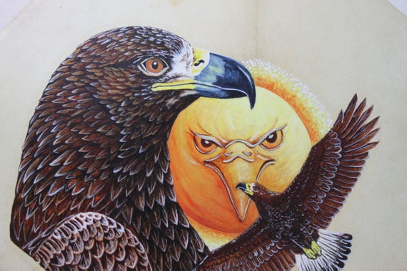 Golden Eagle Hand Held Goat Raw Hide 8 Sided 12 Drum