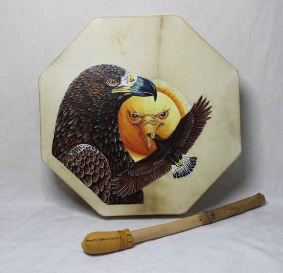 Golden Eagle Hand Held Goat Raw Hide 8 Sided 12 Drum