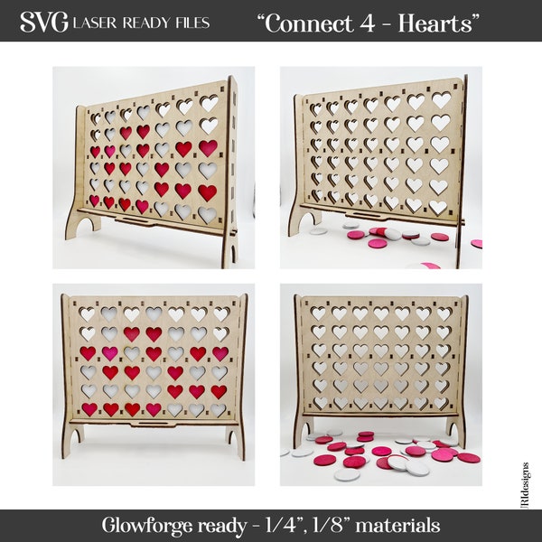 Connect 4 HEARTS - SVG Laser cut ready file - Glowforge compatible