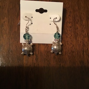 Sterling silver turtle earrings, green turtle earrings
