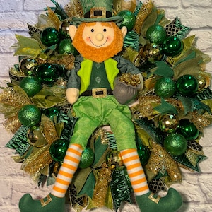 St. Patrick’s day wreath, leprechaun wreath, luck of Irish wreath, leprechaun ribbon wreath, Pattie’s day wreath, stylish leprechaun