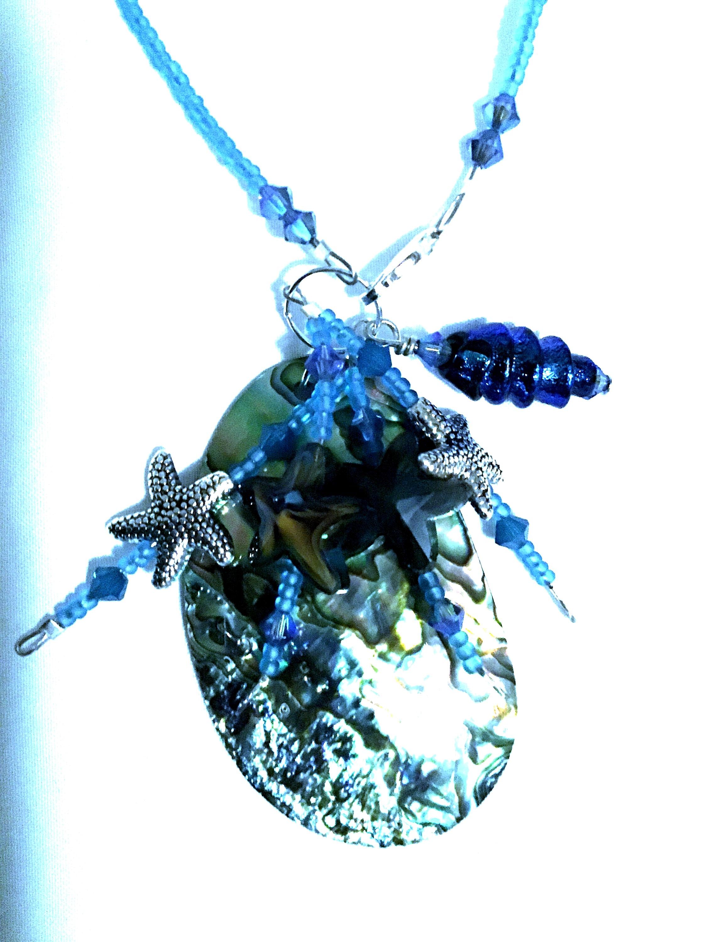 Starfish necklace, abalone shell necklace, summer time fun necklace