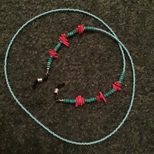 red coral, turquoise eye glass chain, beautiful eye glass chain