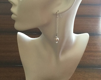 Wedding earrings,chain and pearls earrings, long pearl earrings,