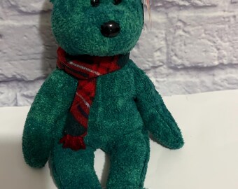 TY Beanie Babies - Wallace the Green Bear With Plaid Scarf - Rare TY Beanie Babies - Wallace the Green Bear With Plaid Scarf - Rare