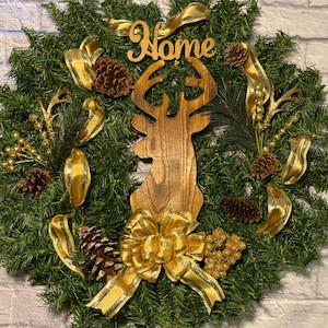 Christmas wreath, winter wreath, winter farmhouse wreath, hunter wreath, deer wreath, nature’s wreath, gold n deer wreath
