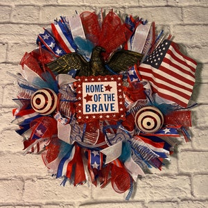 USA wreath, forth of July wreath, Veterans Day wreath, Memorial Day wreath, flag wreath, red white and blue wreath, home of the brave wreath
