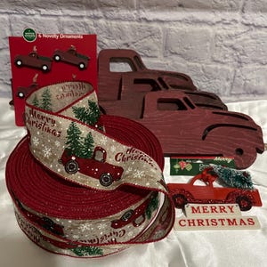 Red truck craft set, red truck signs, red truck ribbon, red truck ornaments