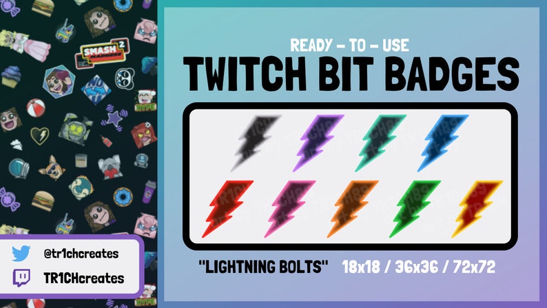 Lighting bolt Twitch bit badges thunderstorm stream art ready-to-use colourful storm bolts cheer badge set for Twitch in standard sizes
