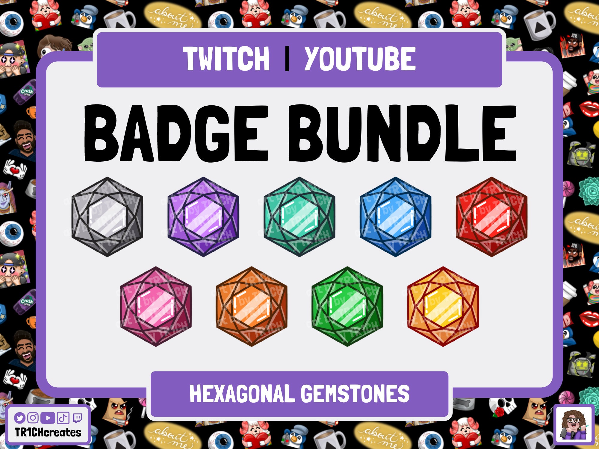 Gemstone Twitch Bit Badges Ready-to-use Hexagon Gems Cheer Badge Set in  Standard Sizes for Twitch Affiliates Cute Diamonds Stream Art - Etsy Canada