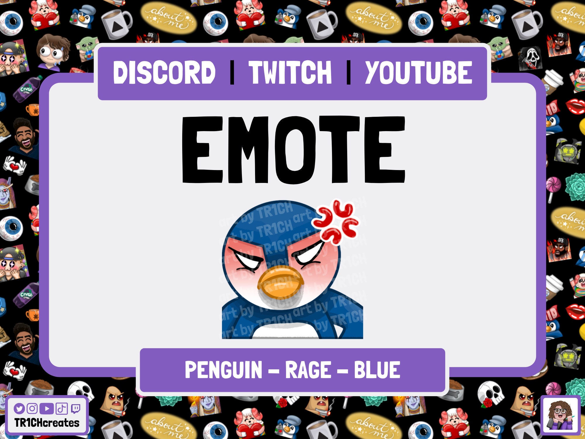 Blue Penguin Giant Emote Pack for Twitch or Discord 