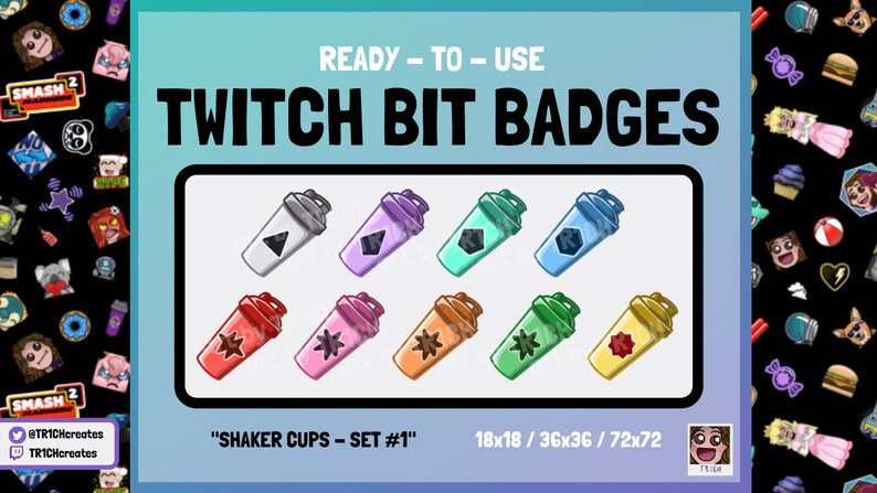 SHAKER CUP Twitch bit badges ready-to-use protein shake cups cheer badge set for Twitch Affiliates SET #1 cute gym workout stream art