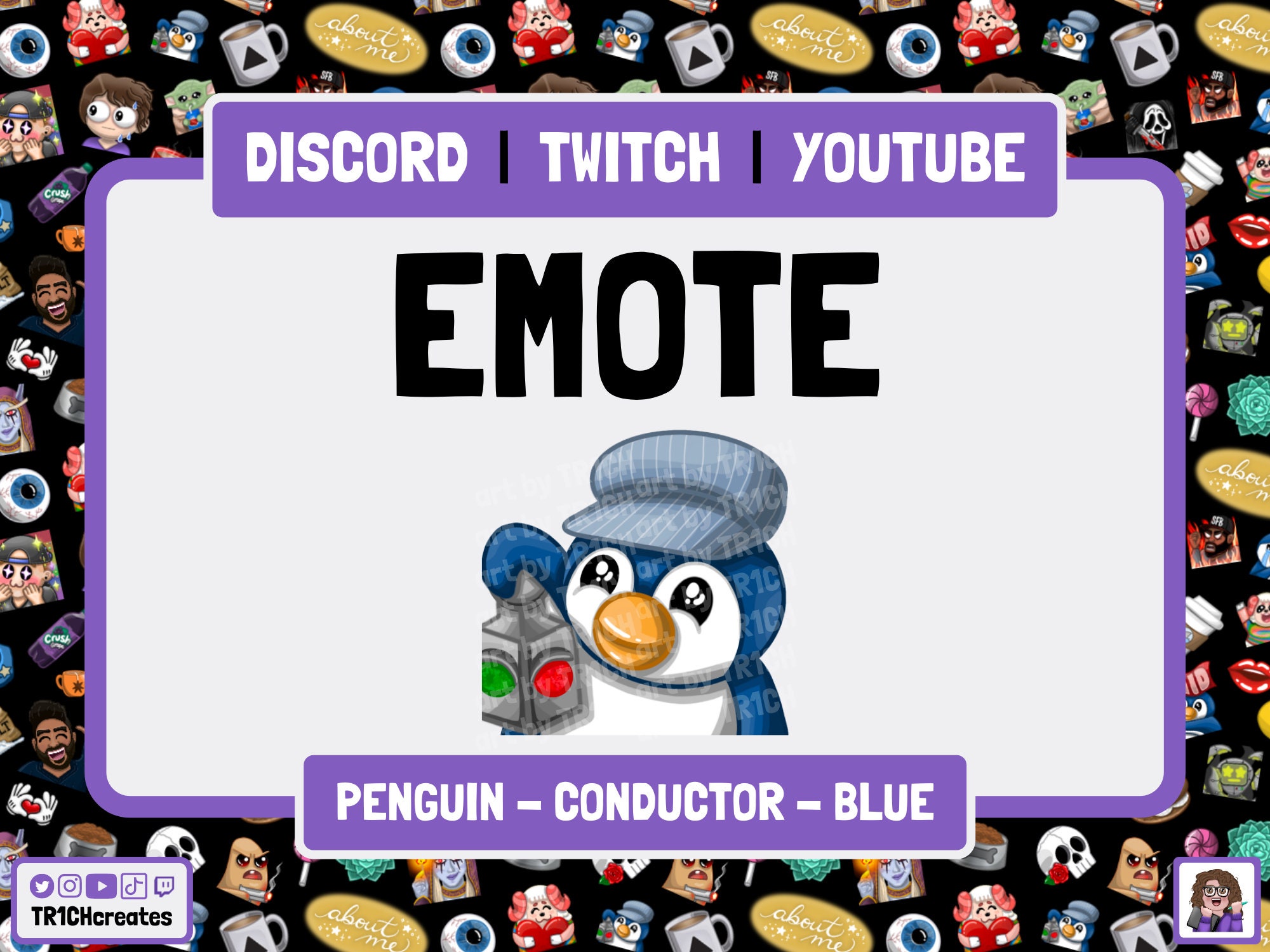 Penguin Train Conductor Twitch Sub Emote Ready To Use Hype Etsy
