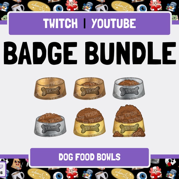 Dog food bowl Twitch sub badges - ready-to-use dog bowls subscription badge set for Twitch Affiliates (standard sizes) - cute pet stream art