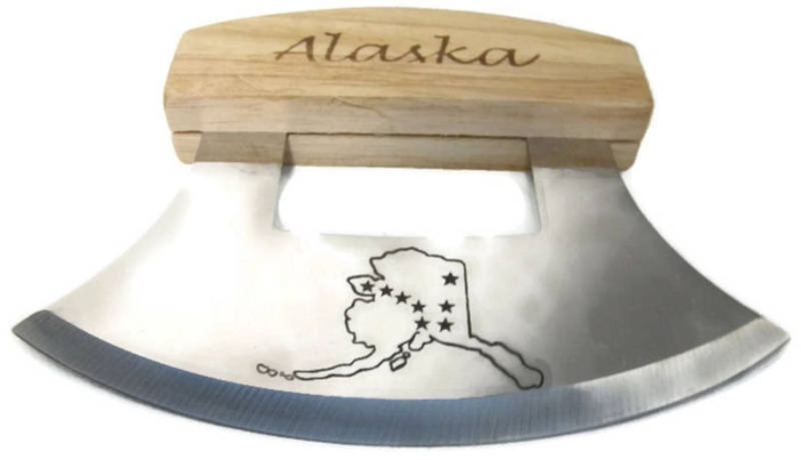 Alaskan Ulu Knife with etched Handle and Blade Etsy