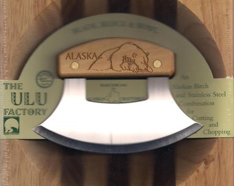 Large Alaska Ulu Bowl Set Polar Bear w/ Cubs Etched Birch Handle