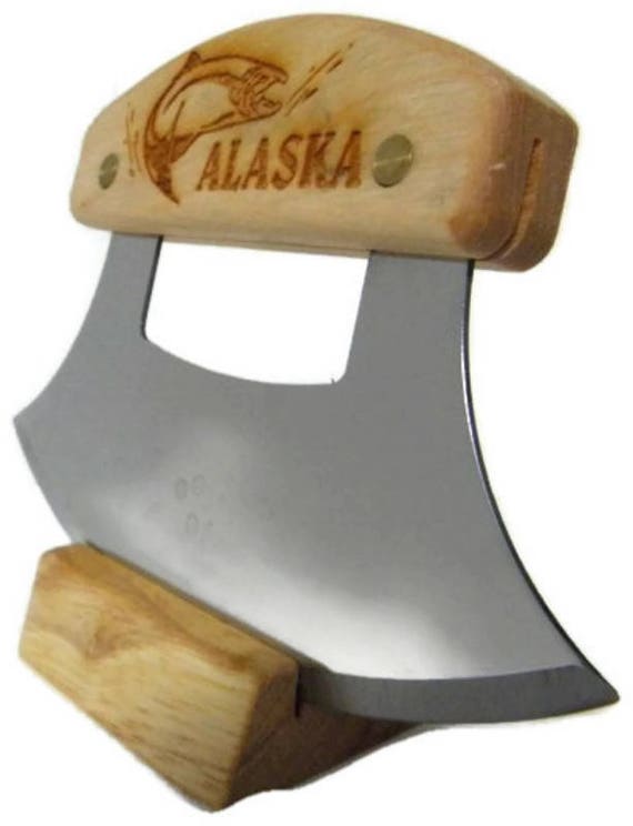 Large Alaska Ulu Bowl Set Alaska Cutlery Etched Birch Handle