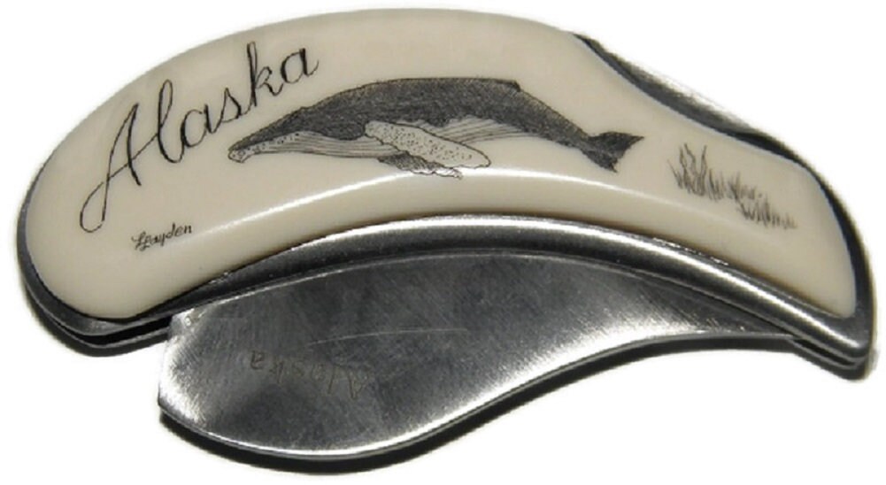 Alaskan Folding Pocket Ulu Knife w/Sperm Whale Scrimshawed Etsy