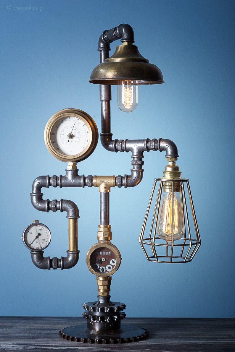 Lights Unique Piece Industrial Light Metal Table Lamp Handmade Lighting Vintage Housewarming Gift For Men Pulley Floor
